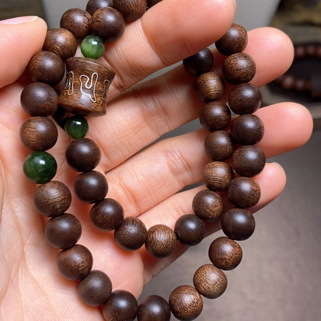 沉香手串越南富森红土古董料08➕竹节沉香木雕设计