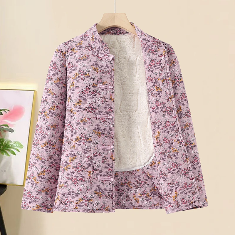 2025年冬季新款妈妈棉衣加绒加厚外套保暖洋气立领盘扣棉服中老年