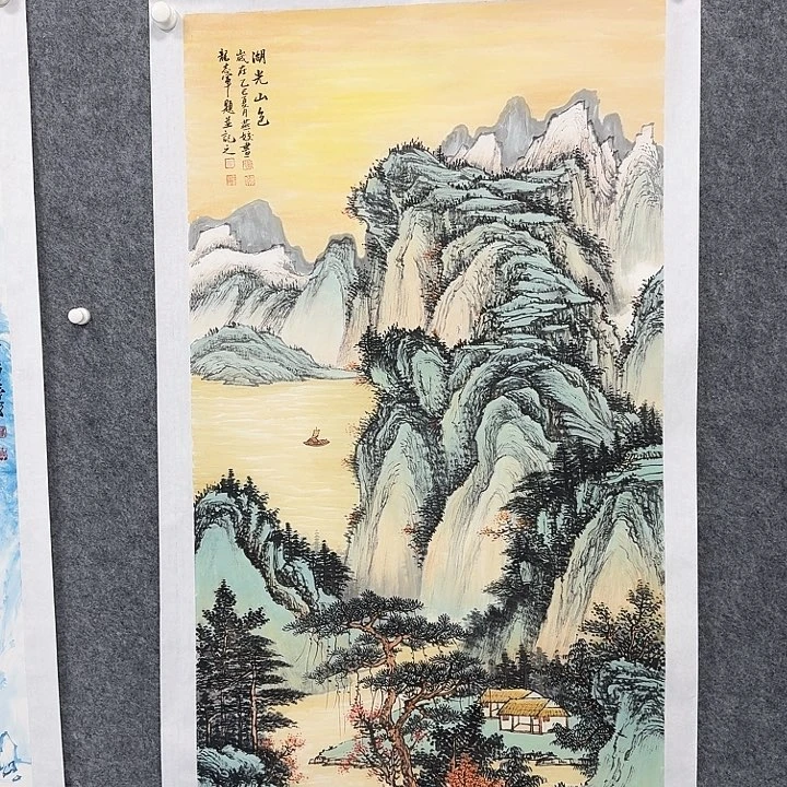 国画湖光山色山水绘画作品