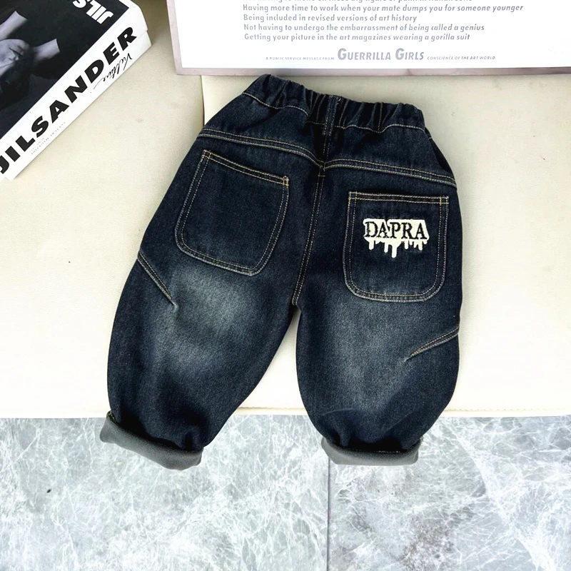 男童加绒牛仔裤子儿童韩版冬装中小童炸街宝宝冬季休闲一体绒长裤