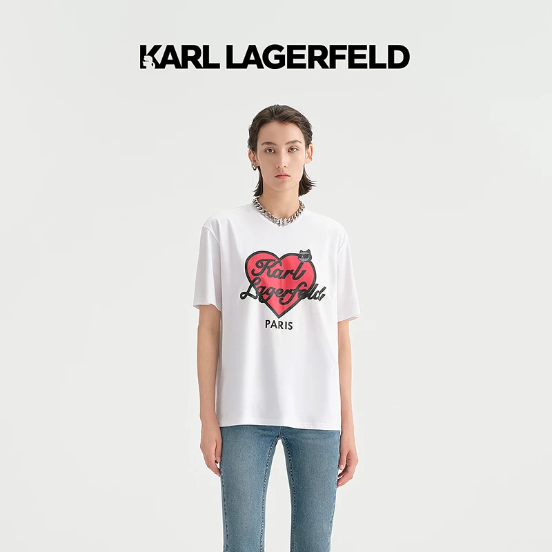 【粉丝专享】KARLLAGERFELD早秋新款爱心印花T恤老佛爷236L1703