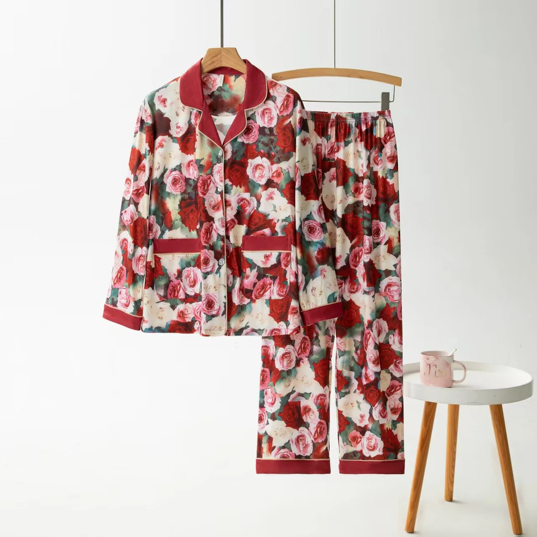 爆款馥郁玫瑰 2025新款春秋季轻奢小众舒适柔软宽松两件套家居服