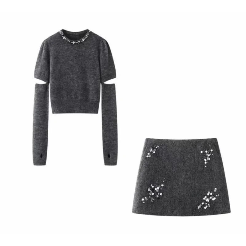 艾家2025冬款烫钻圆领可拆卸袖套打底针织衫毛衣上衣女4154