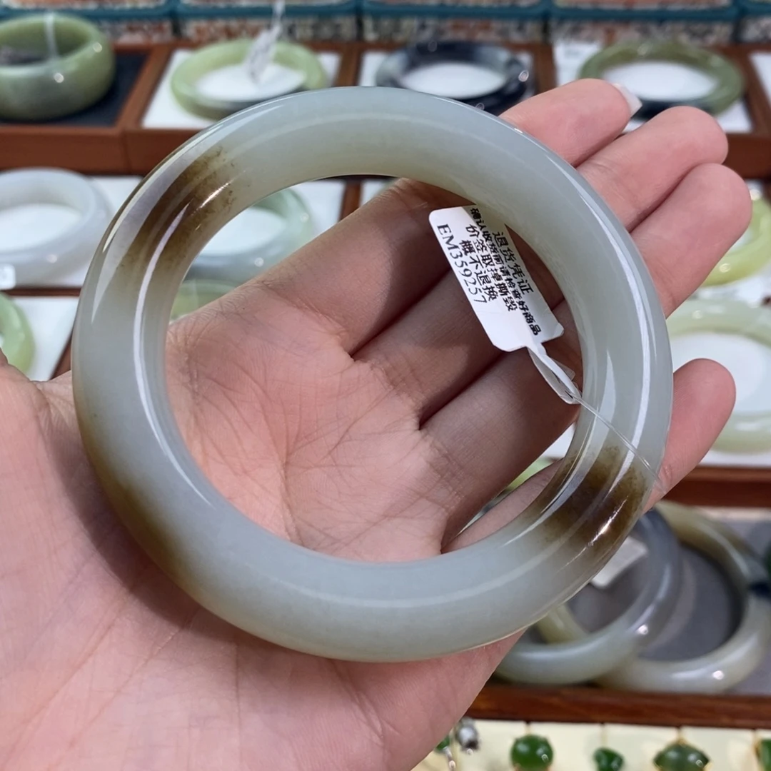 和田玉未镶嵌手镯且末糖白圆条61/62