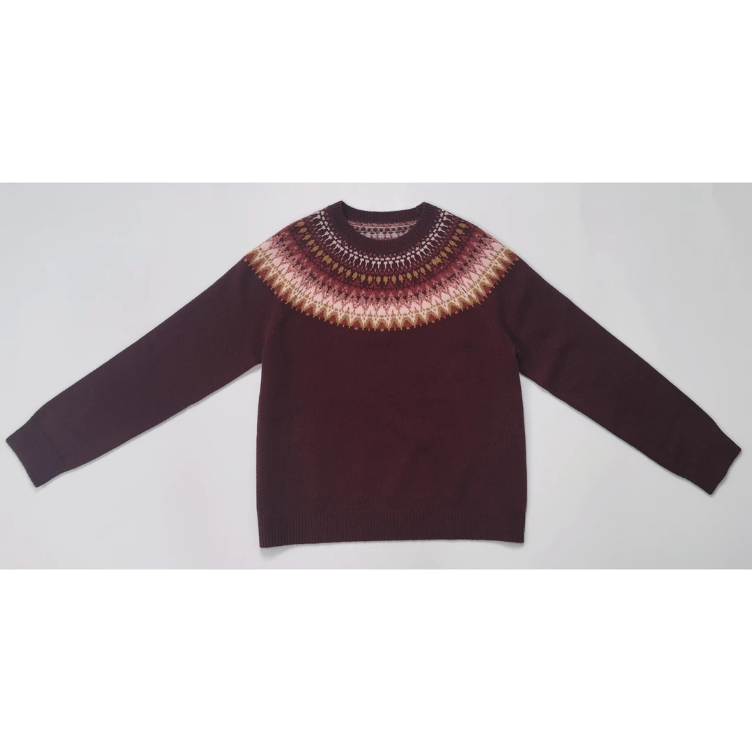 100羊绒圆领复古费尔岛秋冬毛衣打底衫