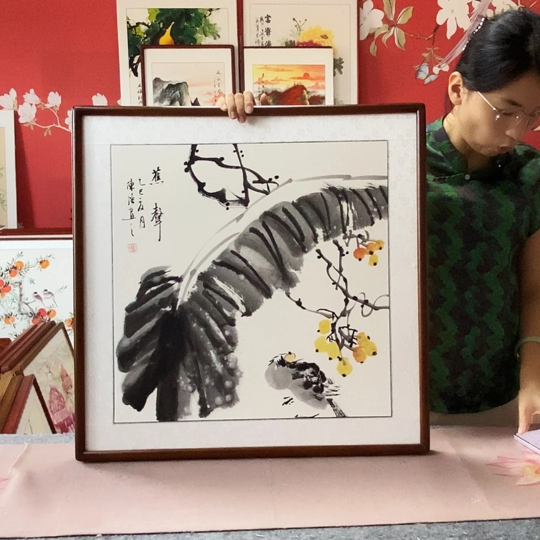国画手写手绘带框包邮62✖️62国画作品