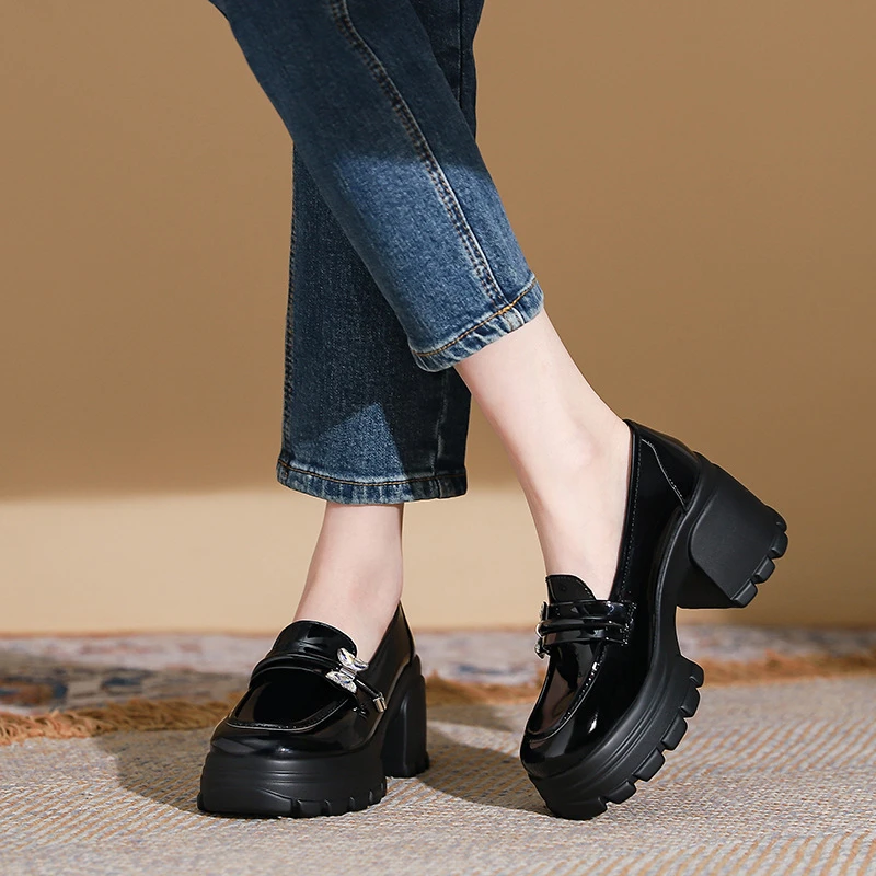 [iD0]增高金属小皮鞋2025春季新款学院风日系jk厚底高跟乐福鞋女