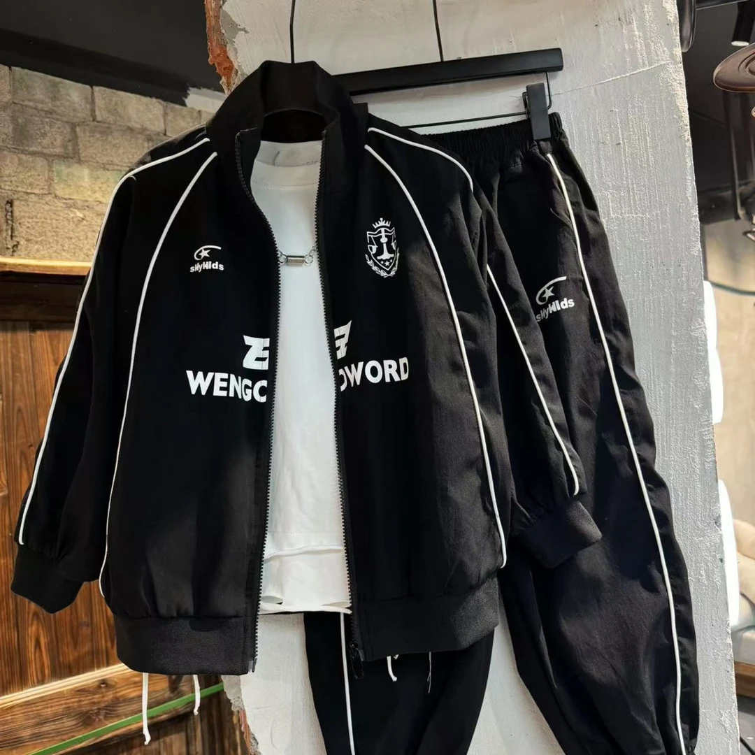 吾2025【Y】2月19日 儿童时尚潮酷黑色拉链休闲套装2539-