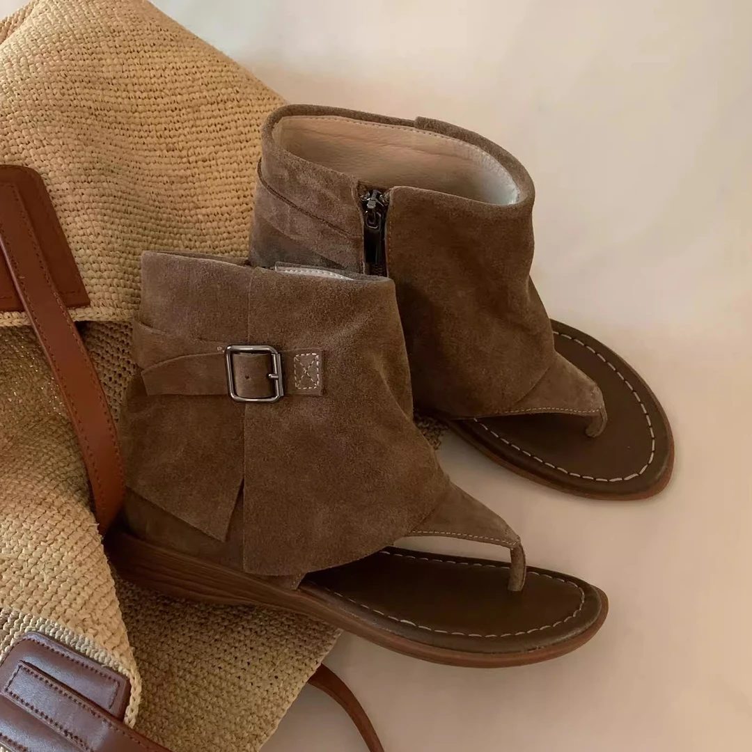 【DR设计师联名】羊皮版~25年夏季新款时髦复古夹趾千金鞋子名媛风