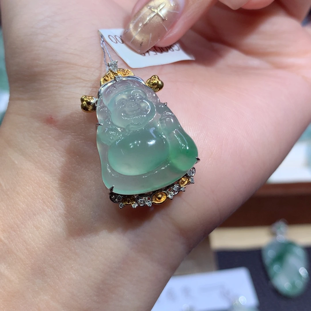 吊坠(不含链)18K金镶嵌翡翠
