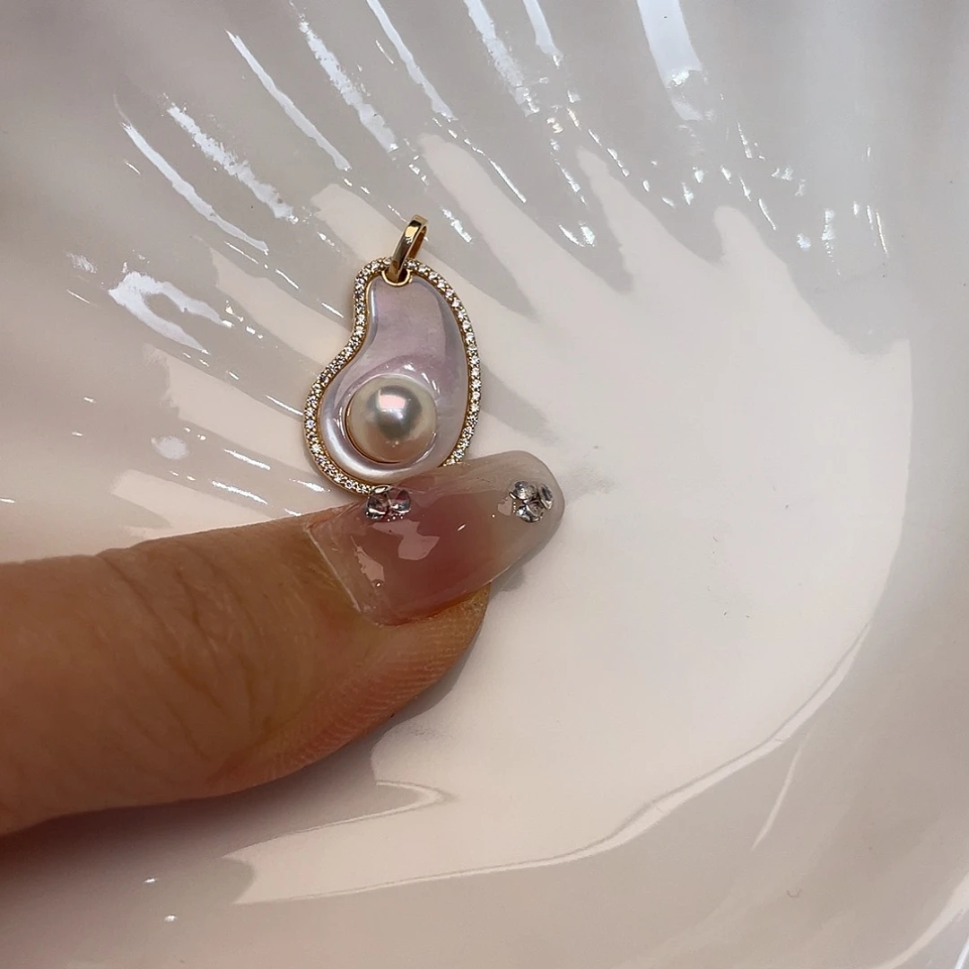 吊坠(不含链)银S925镶嵌海水珍珠