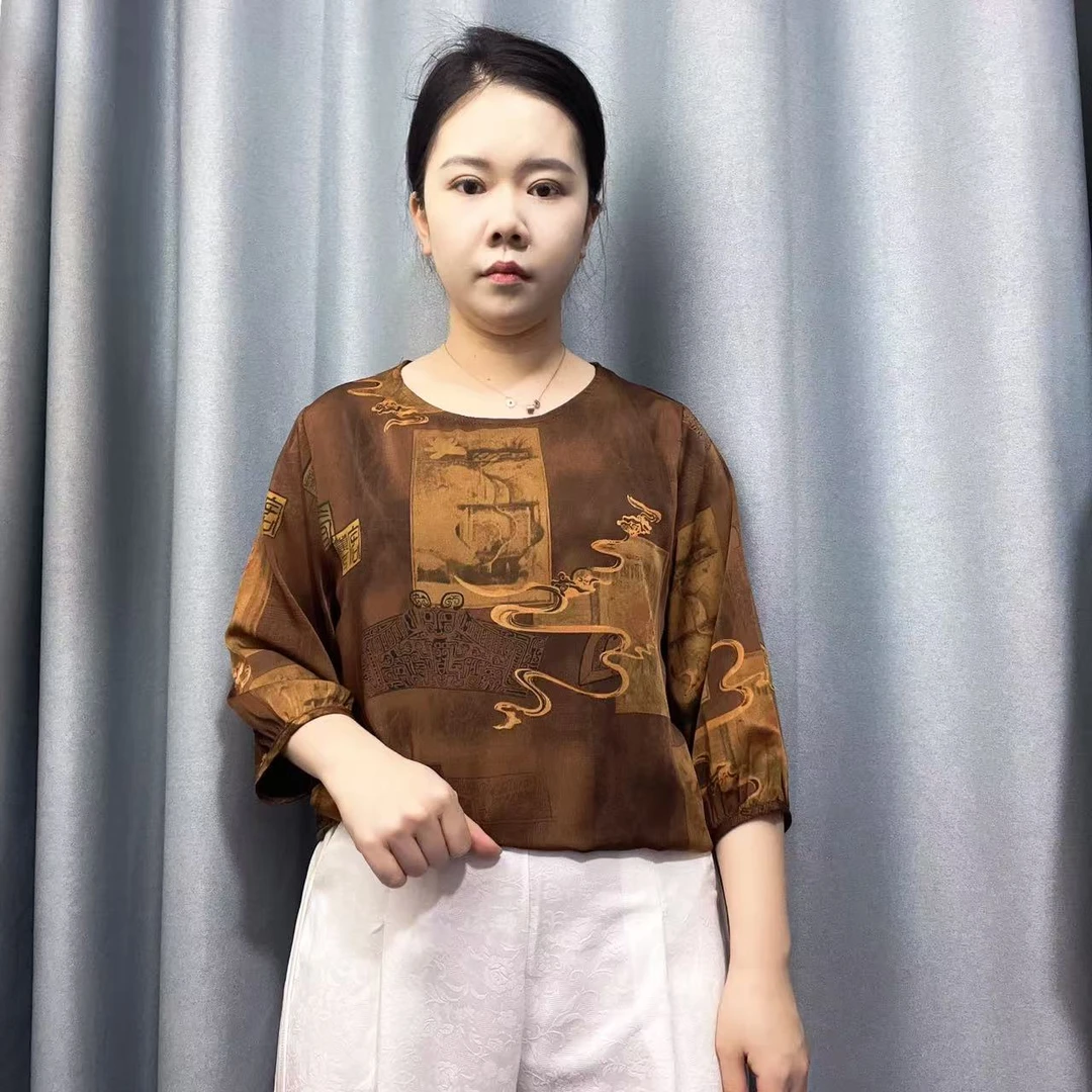 DM132中老年女装夏装洋气七分袖妈妈宽松古典文化老太太夏季衣服