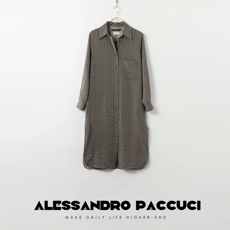 AP洛哥42045LL【黑标系列】意大利NALYA真丝摩卡条肌理感衬衫连衣裙