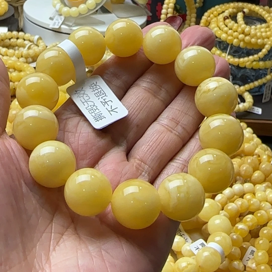 蜜蜡未镶嵌颈饰17 +俄料白妖花全品圆珠手串