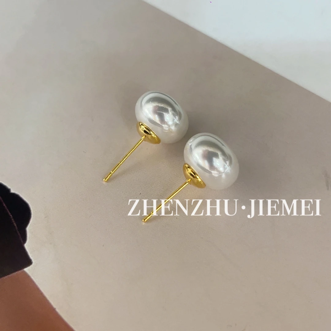 铜合金仿珍珠耳饰 （扁珠）耳钉白色复古时尚简约日常