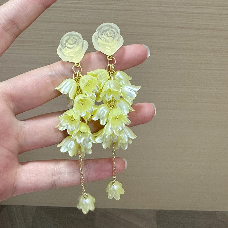 非金属亚克力耳饰 风铃耳钉玫瑰花朵高级感流苏耳饰清新耳饰女