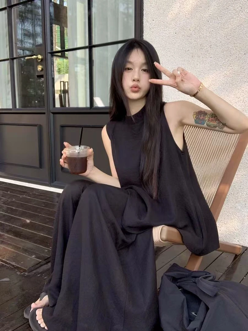 圆领无袖阔腿俩件套