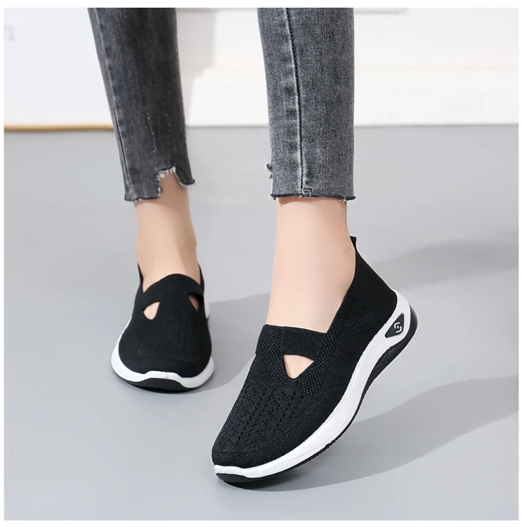 透气夏季休闲风套脚编织修面布鞋老年舒适单鞋平底