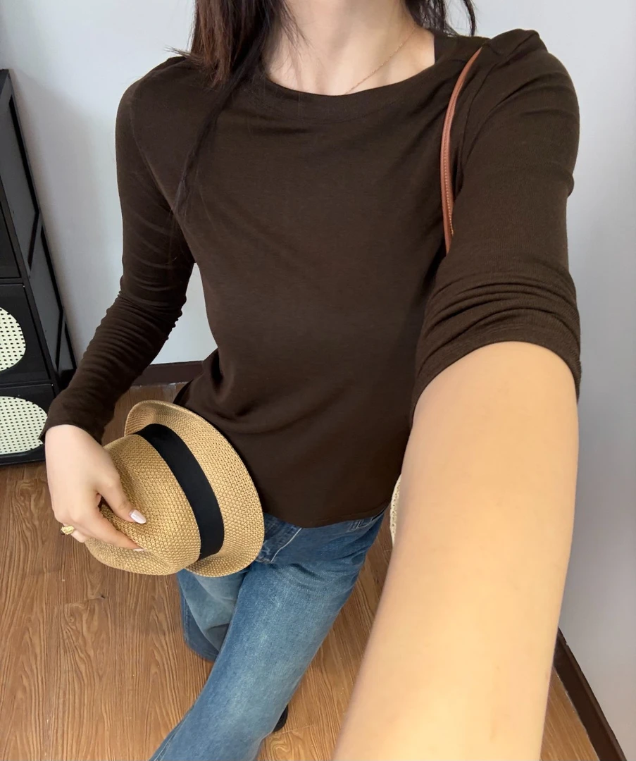 春秋新品薄款羊毛莱赛尔软糯圆领打底衫长袖百搭时尚