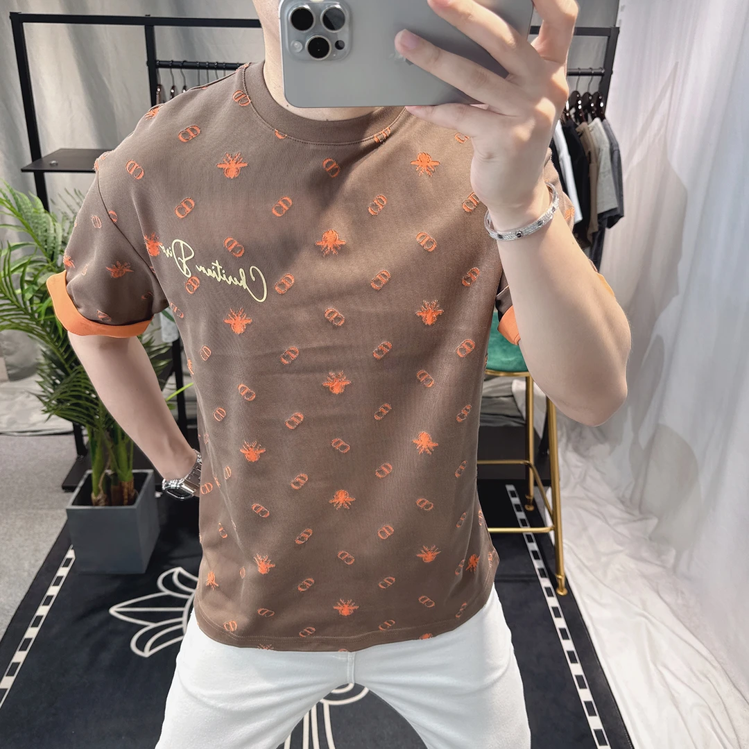 欧洲站2025新款小蜜蜂设计感t恤男夏季潮牌圆领短袖男士高端欧货