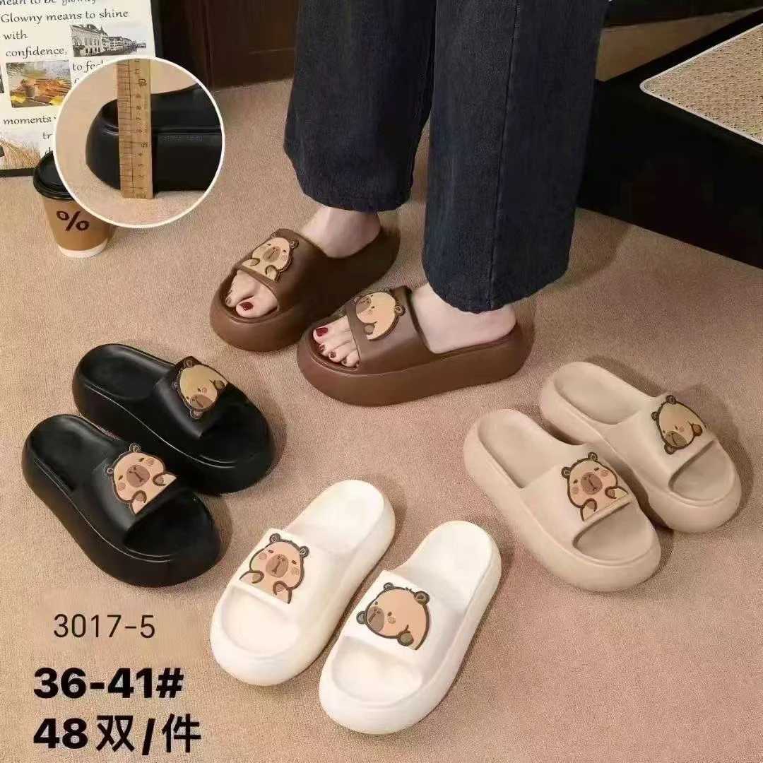可爱卡通小熊厚底拖鞋女夏季外穿增高踩屎感百搭防滑沙滩凉鞋