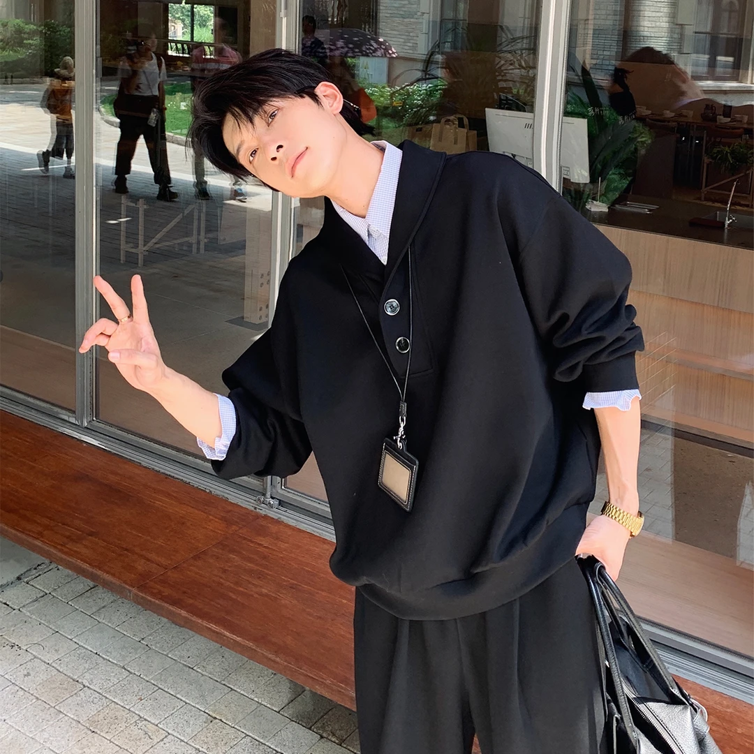 一轩轩轩【罗马街拍】秋季假两件男士拼接重磅卫衣套装25158-25159