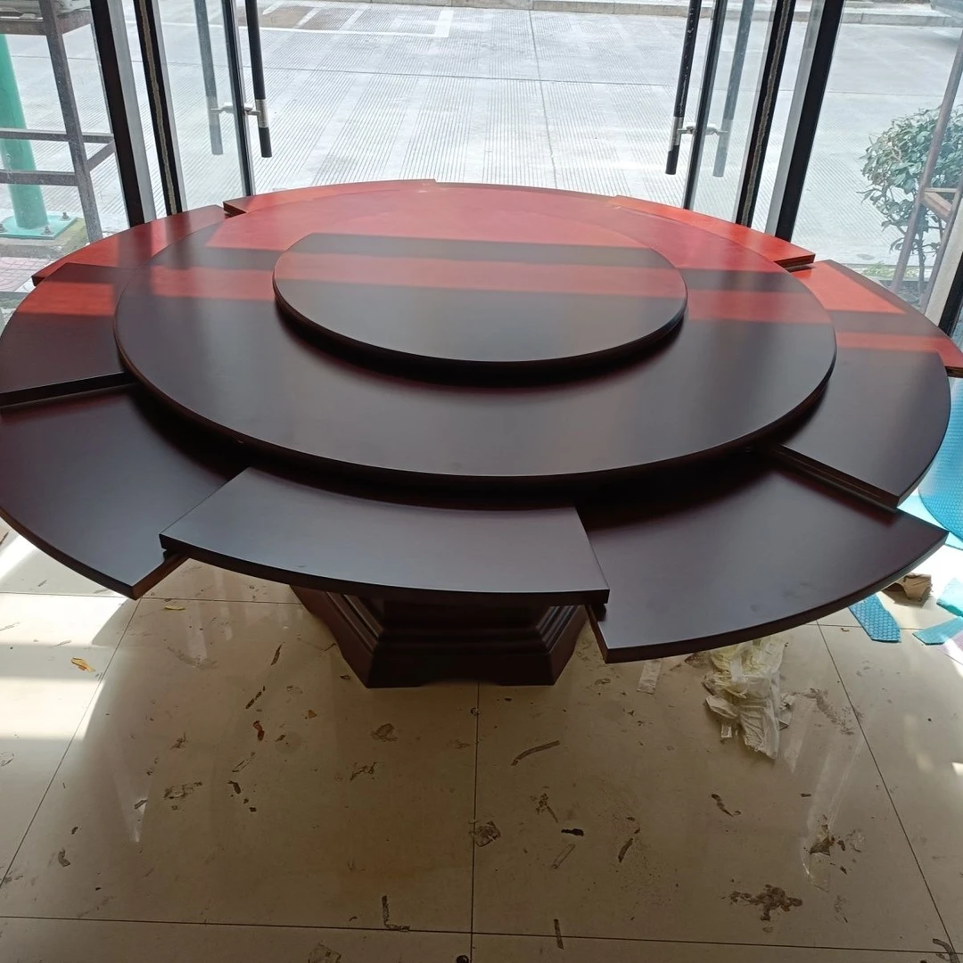 旋转伸缩餐桌可变大圆桌新中式餐桌实木多功能圆形餐桌带摇摇椅
