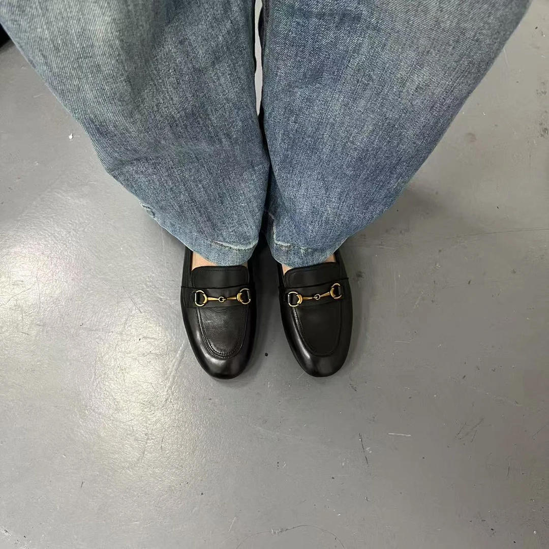 头层牛皮真皮单鞋金属扣乐福鞋283-2