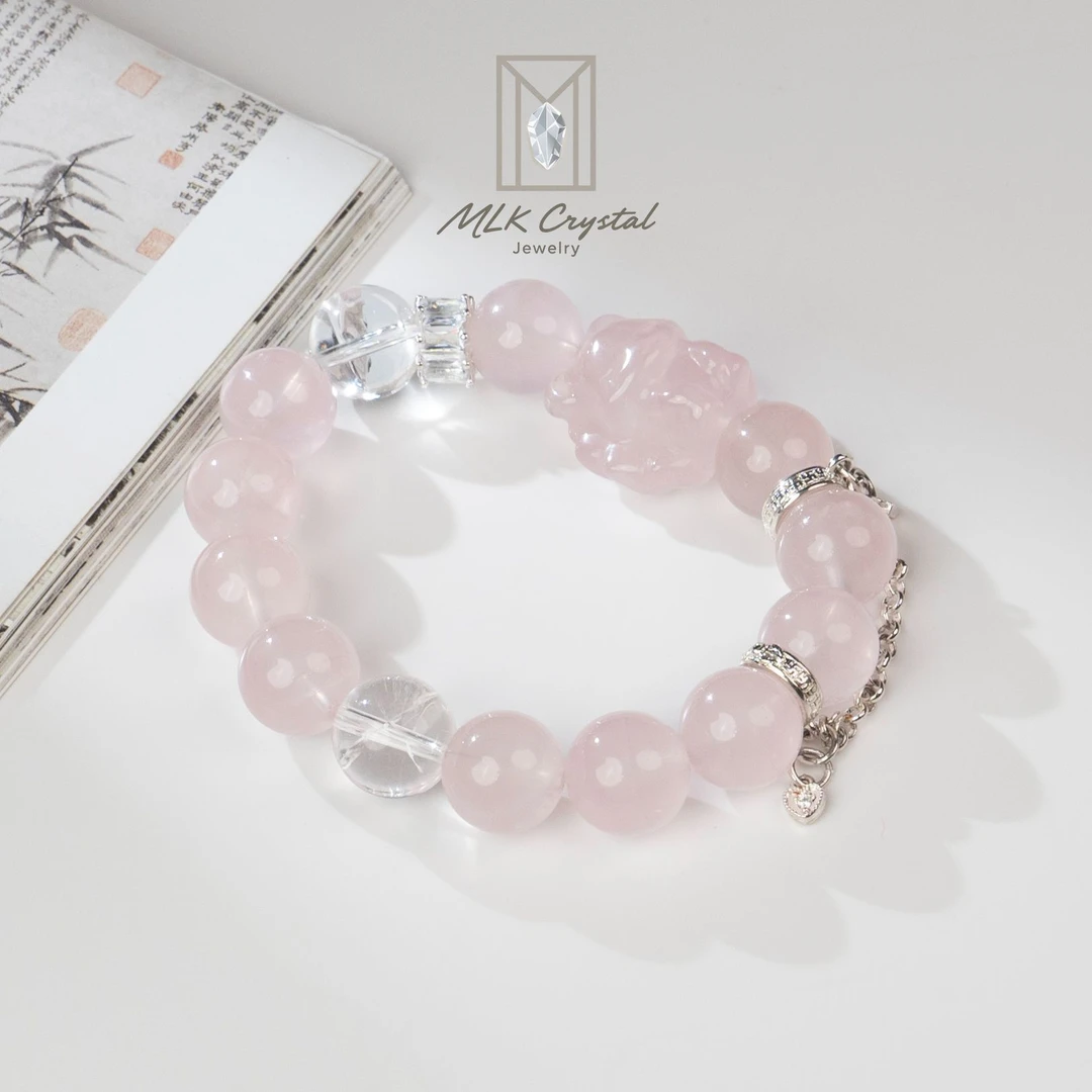 【唐老师专属】灵狐|天然水晶粉水晶九尾冰川手串S65ZC5119裸珠12mm