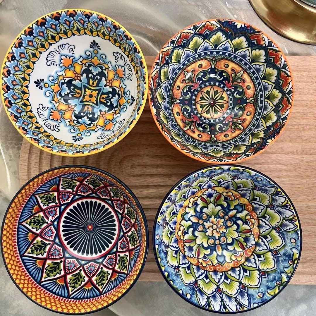 妙笔生花-4.75英寸米饭碗4个混装釉下彩陶瓷家用餐具