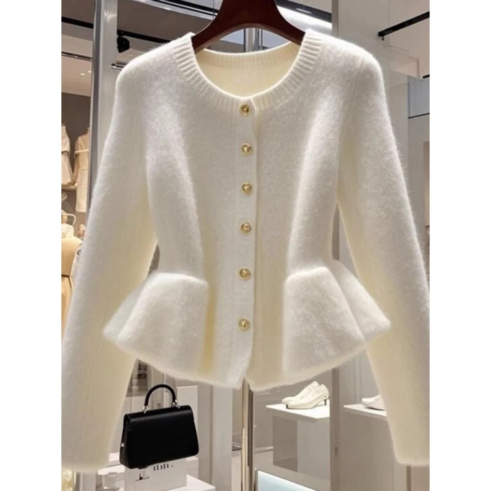 【万达撤柜】法式小香风白色开衫毛衣女春秋新款气质名媛高级感超好