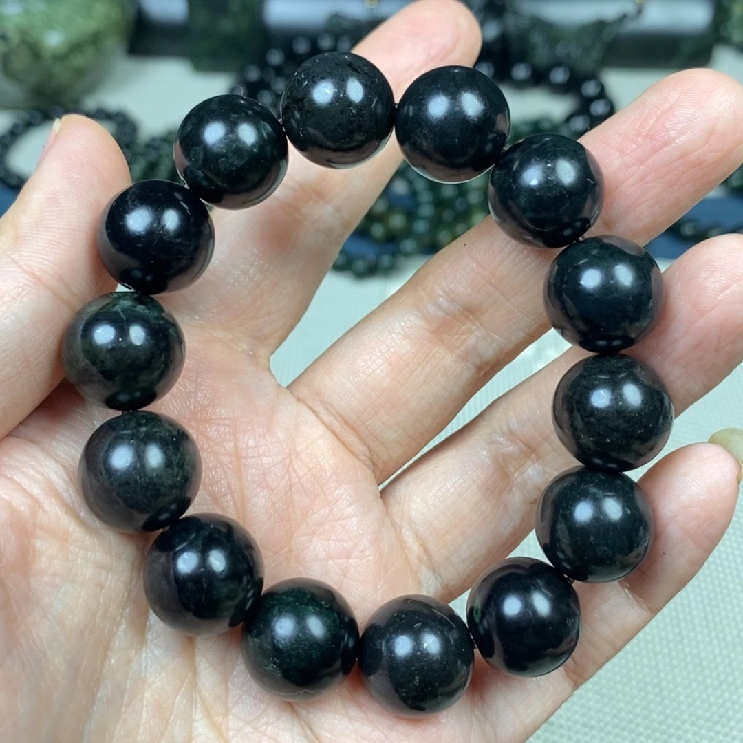 二***红蛇纹石玉未镶嵌手链14mm药王石黑包公瑕疵福利