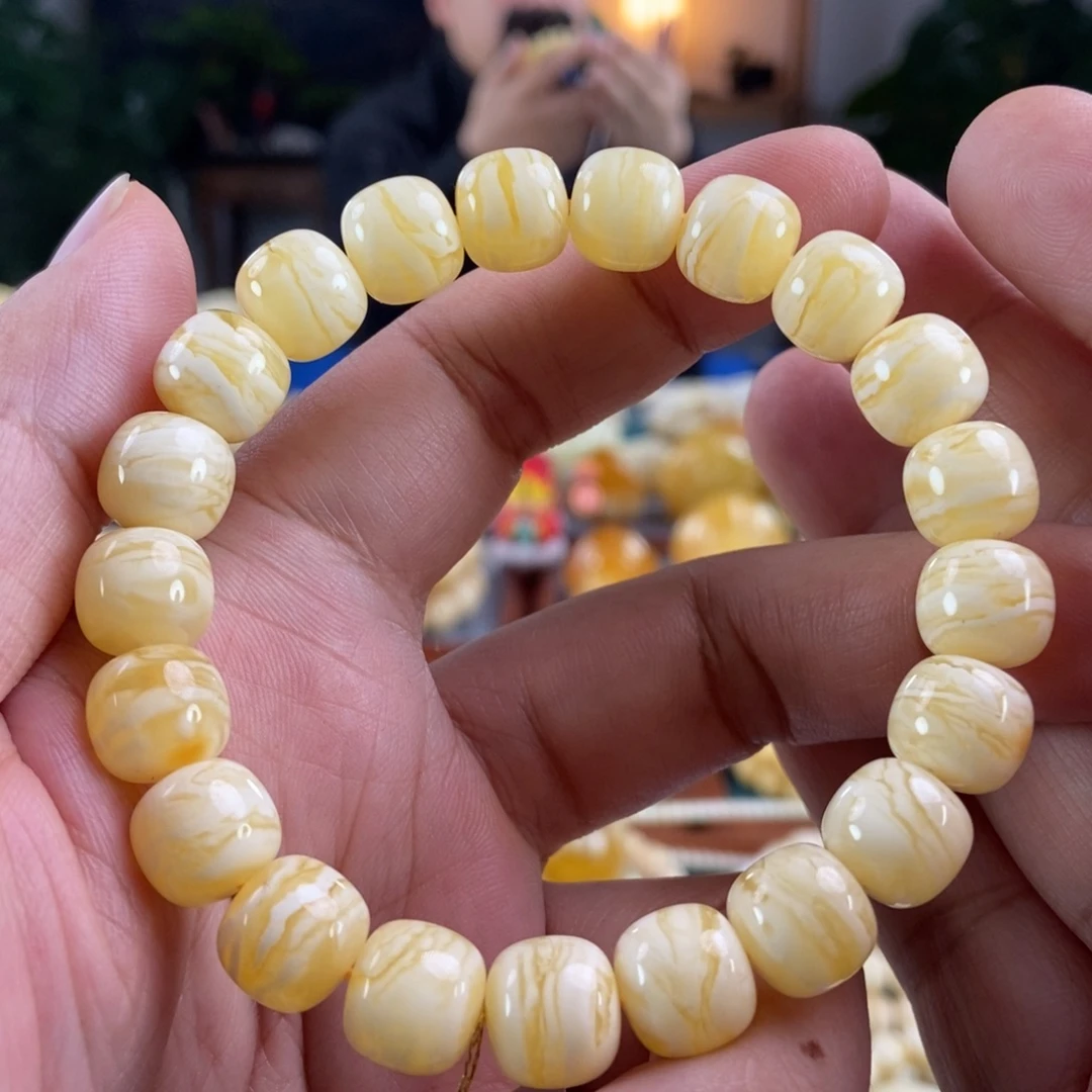 琥珀未镶嵌珠宝奇石11虎皮纹同料串17.9