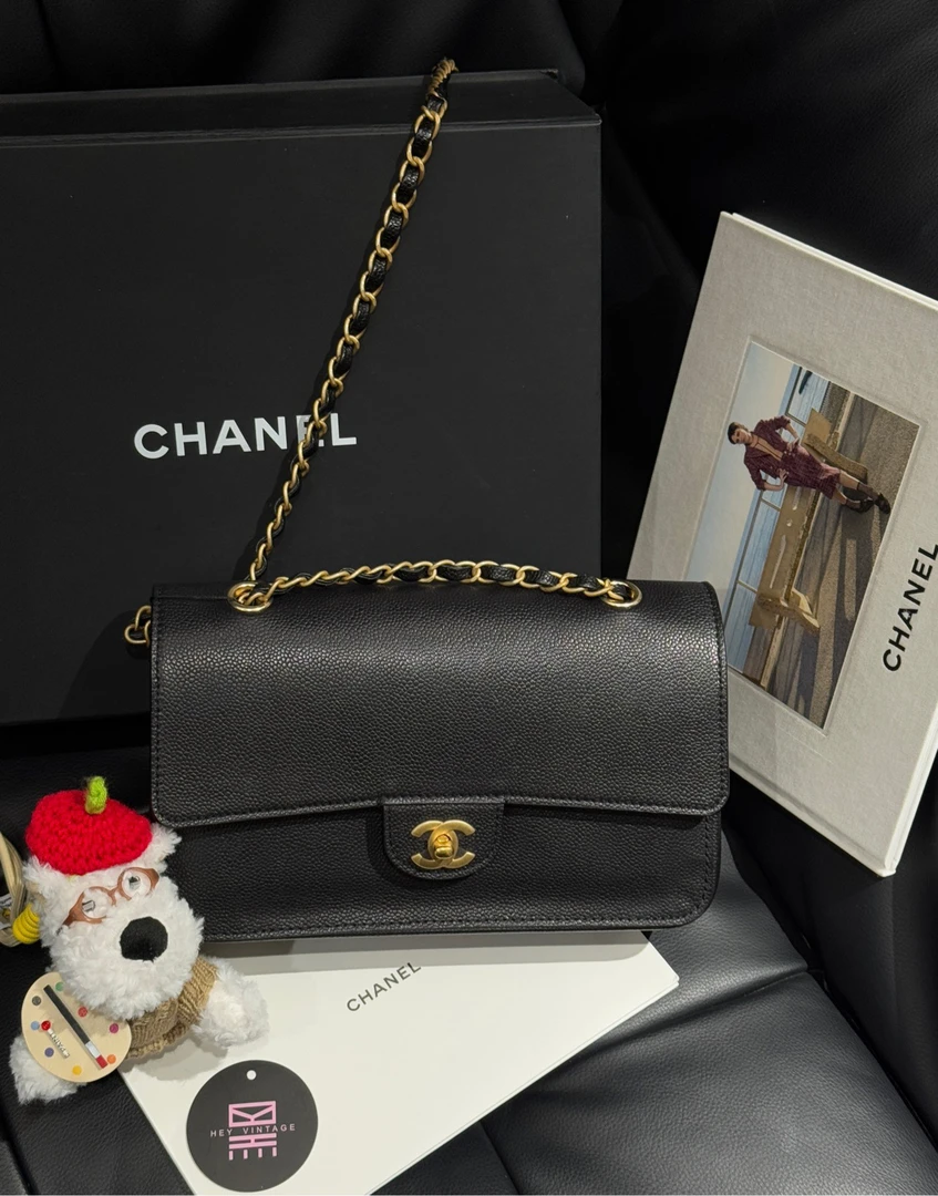 95新 Chanel/香奈儿 黑金光面鱼子酱cf包 26cm 11350918