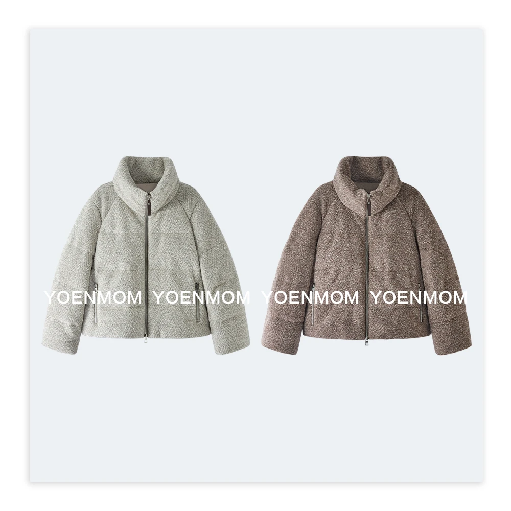 YOENMOM·意式匠心·羊毛羊驼毛圈圈肌理感极简老钱立领鹅绒面包服