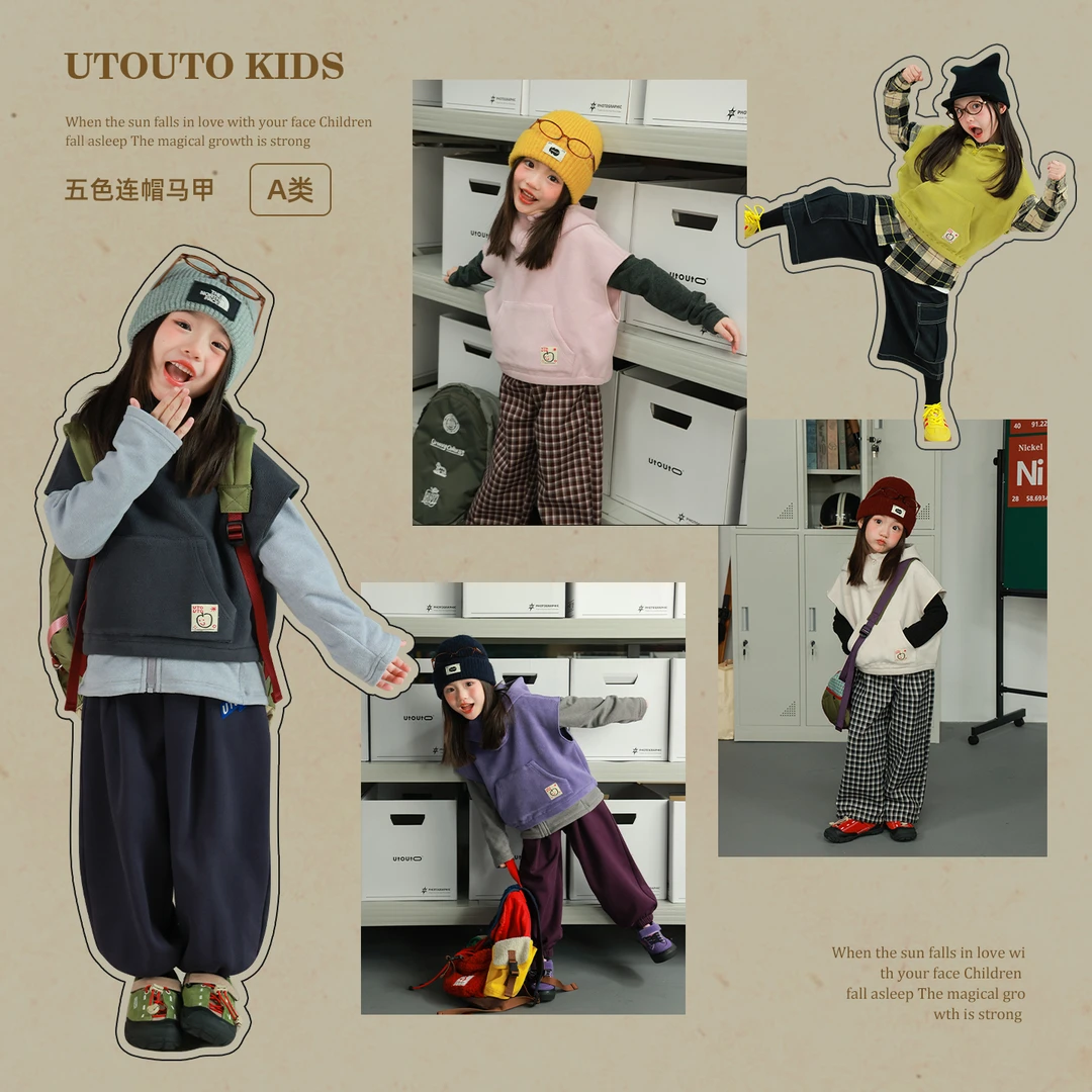 utouto大耳象女童连帽马甲外套2025冬季新款奥粒绒厚上衣2571174