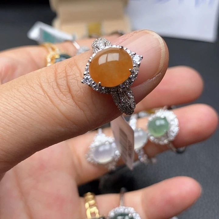 翡翠银S925镶嵌戒指翡翠戒指925银镶嵌