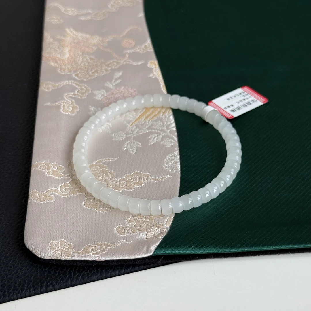 天然和田玉白玉直切手串|药片算盘珠6mm青海老料 男女款