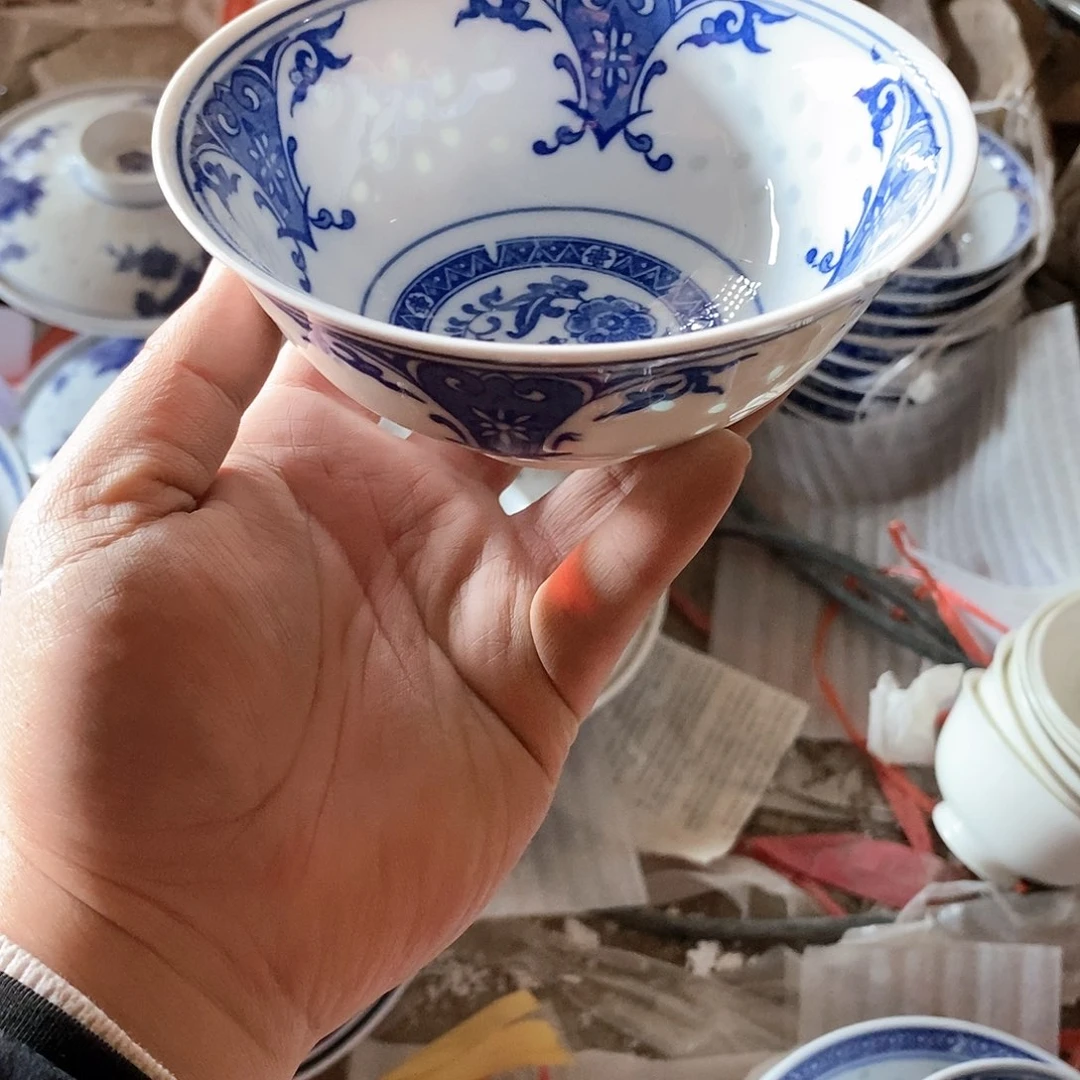 摆件微**合5寸青花玲珑瓷碗10只