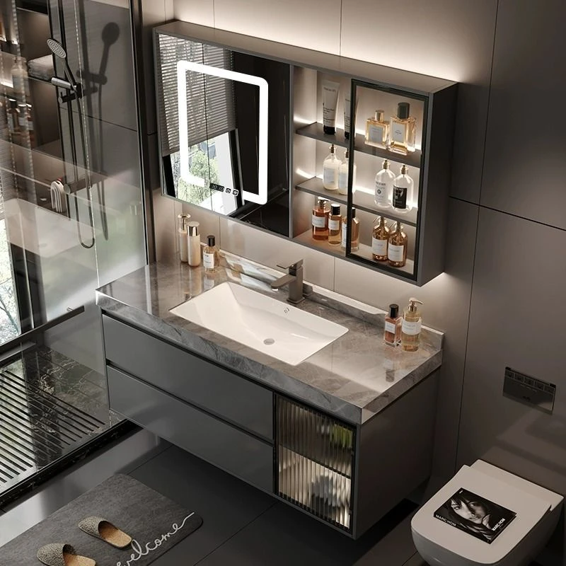 浴室柜岩板陶瓷一体盆卫浴柜洗脸盆柜卫生间无缝拼接盆洗手盆