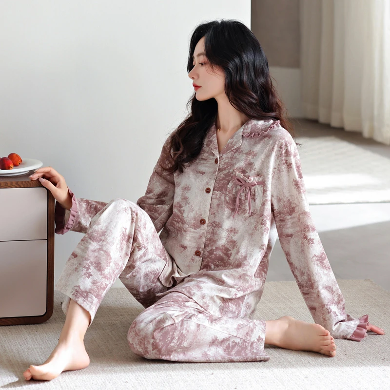 【高档爽棉】睡衣女士春秋款纯棉长袖女款秋季薄款中年妈妈家居服