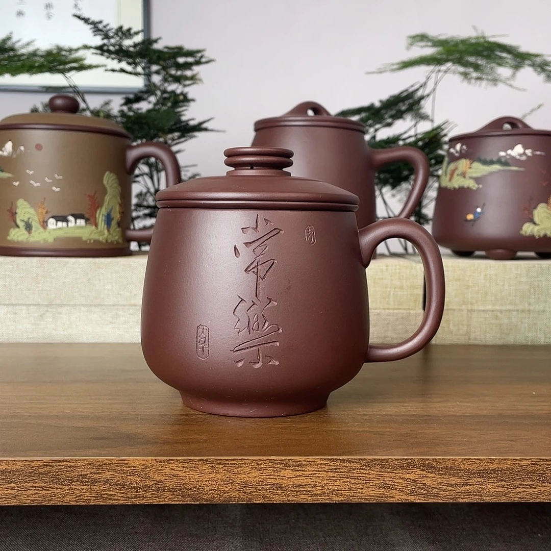 紫砂茶杯常乐三件套400cc