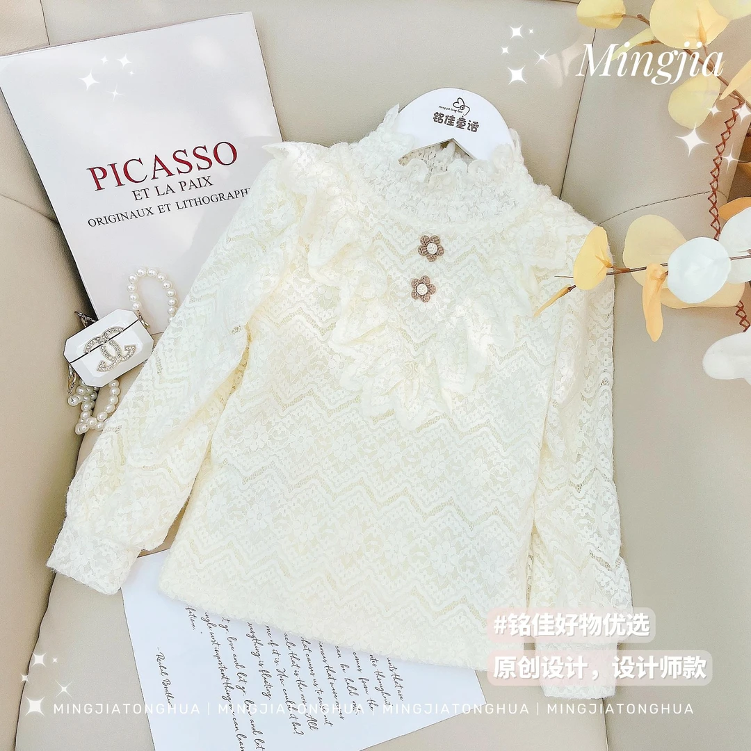 女童蕾丝打底衫2025秋季新款中大童洋气中高领针织衫T3130004084