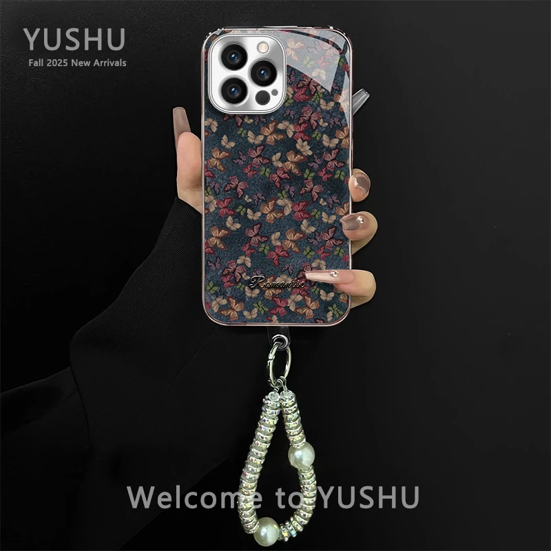 暗调七彩群蝶手机壳适用于苹果/华为/vivo/oppo/小米电镀玻璃女款