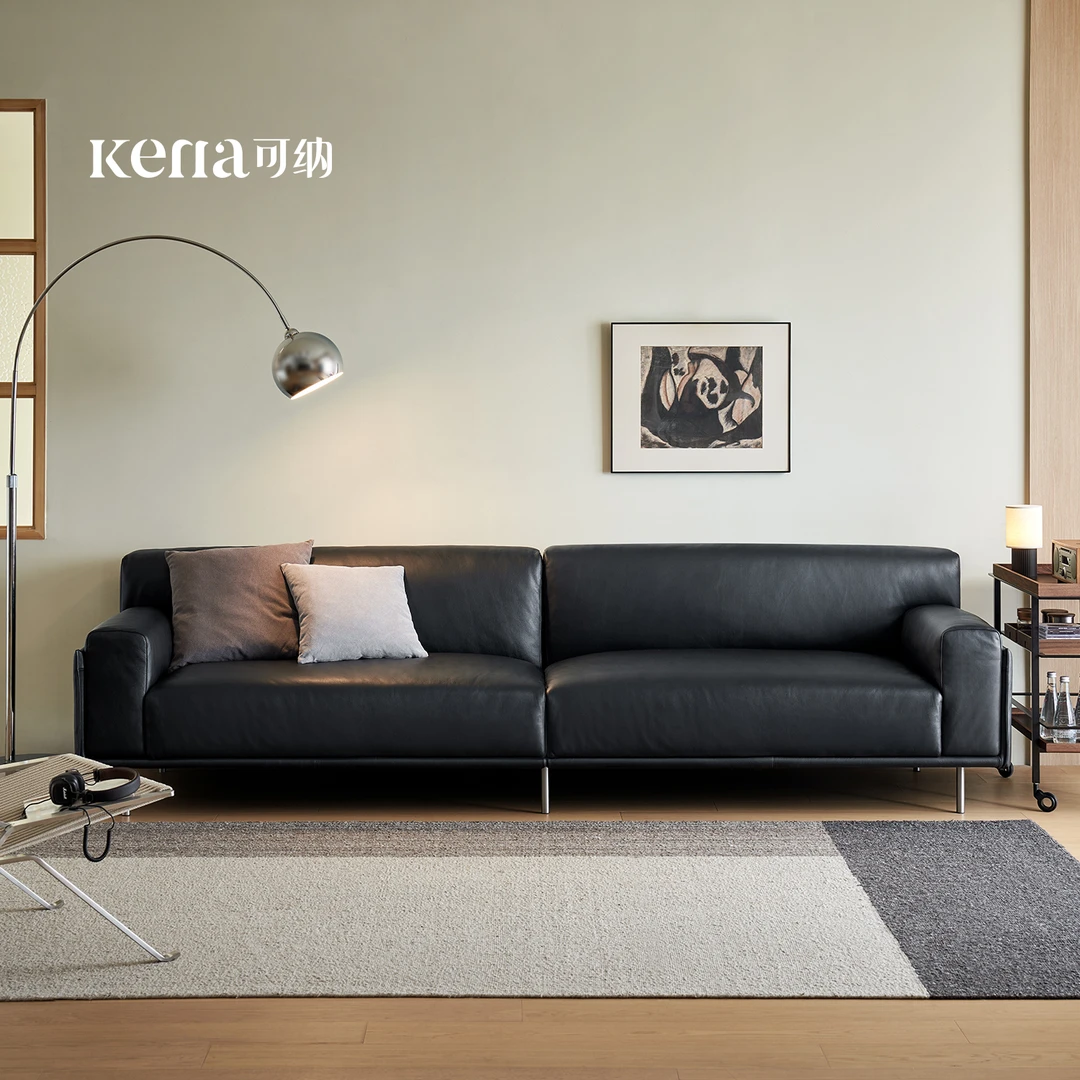 Kena可纳/书立全真皮沙发现代小户型客厅黑色头层牛皮直排三人位Z