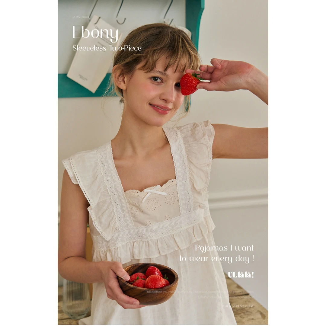 【野子家】韩国UL家/2025夏季纱布棉甜美砍袖短裤套装睡裙女25186