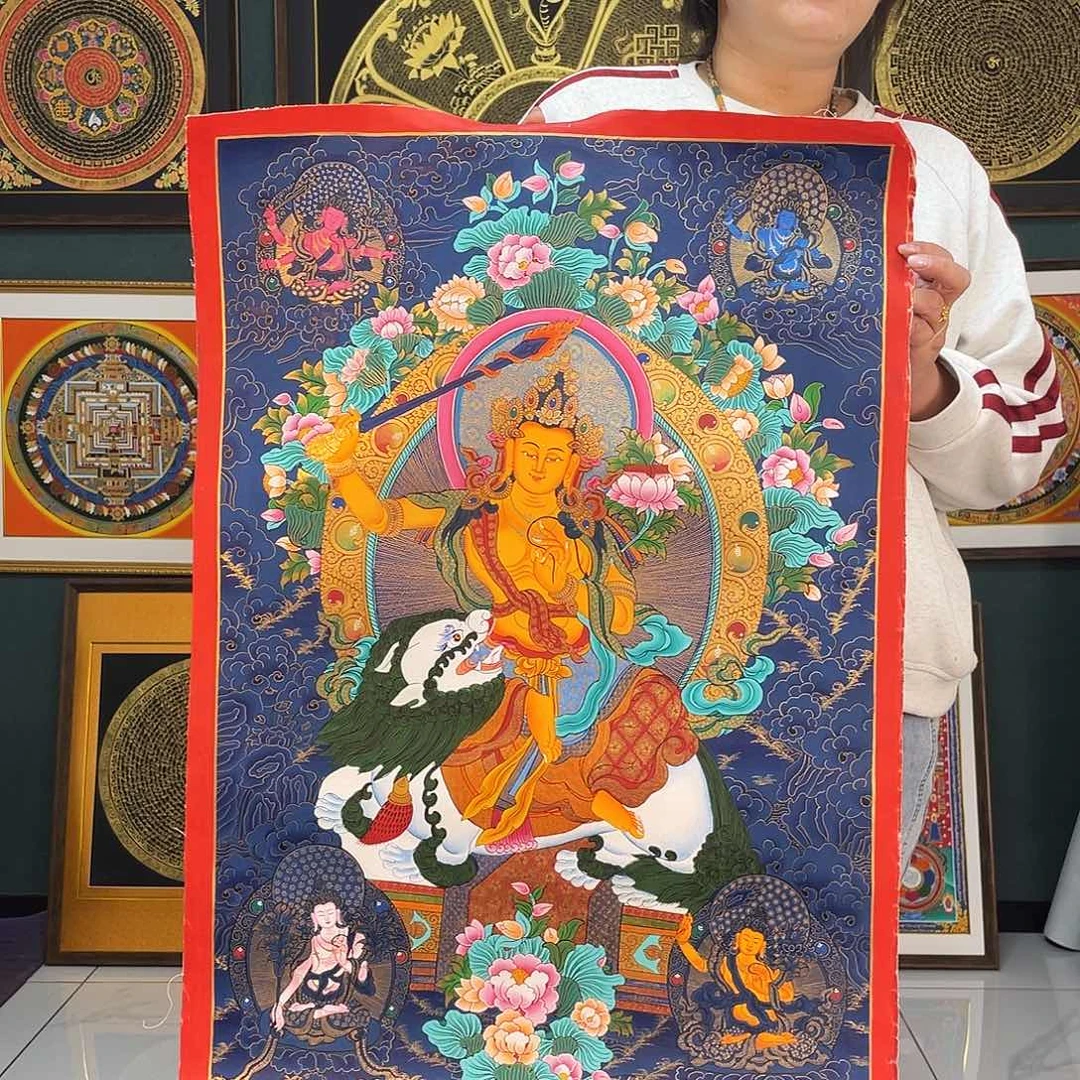 卷轴画文殊手绘矿料唐卡