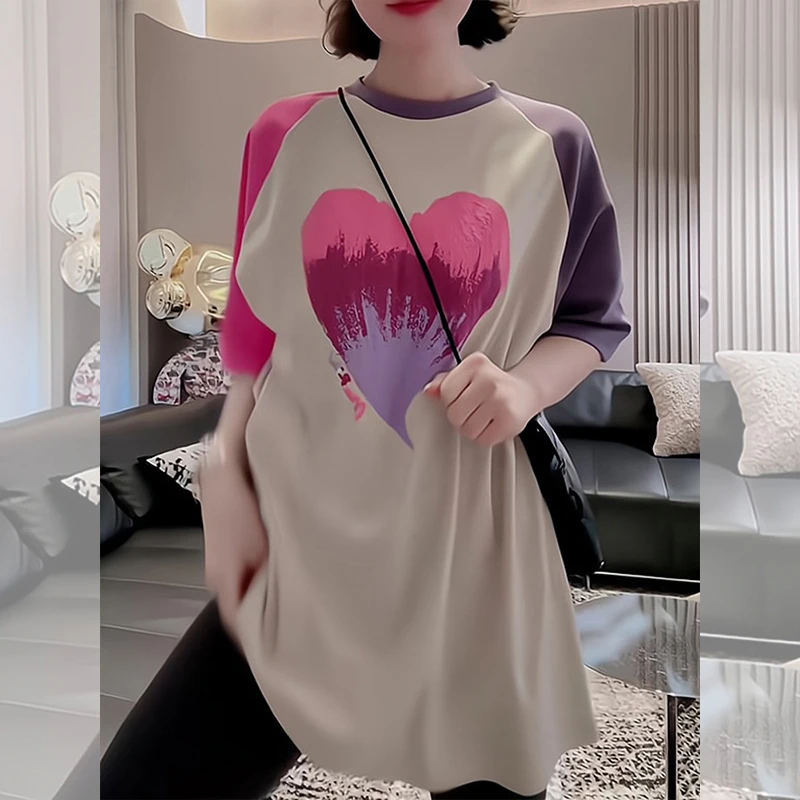 小众炸街高级感女装撞色拼接短袖t恤2025新款宽松大版欧货上衣夏