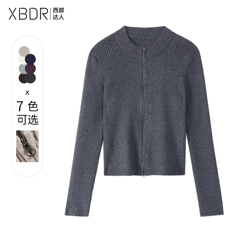 2025秋季新款拉链长袖针织衫女修身显瘦简约减龄休闲时尚外穿上衣