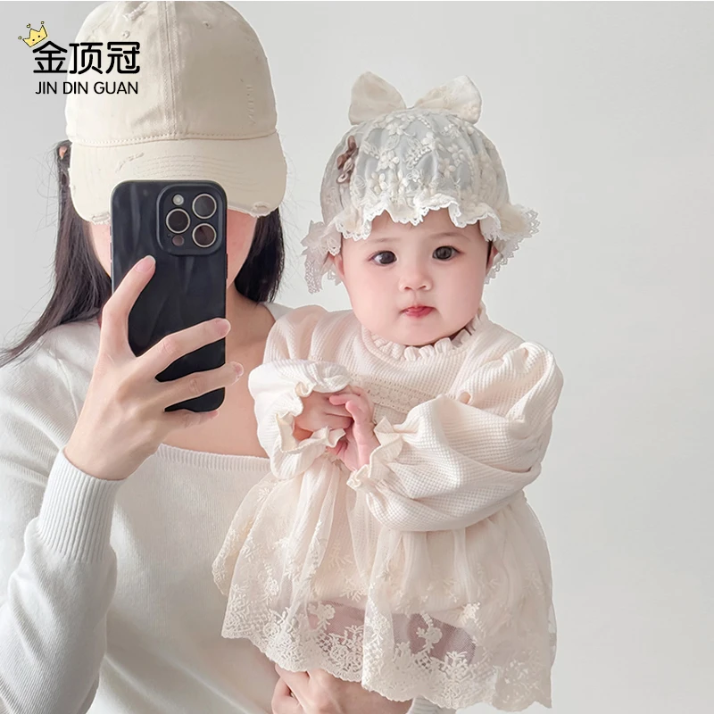 婴儿帽子夏季薄款女宝宝公主风遮阳帽新生儿小月龄纯棉透气宫廷帽